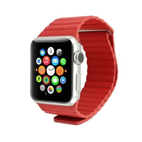Curea iUni compatibila cu Apple Watch 1/2/3/4/5/6/7, 42mm, Leather Loop, Piele, Red
