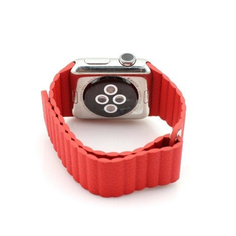 Curea iUni compatibila cu Apple Watch 1/2/3/4/5/6/7, 40mm, Leather Loop, Piele, Red