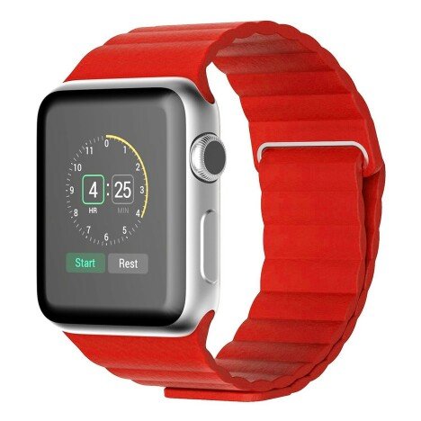 Curea iUni compatibila cu Apple Watch 1/2/3/4/5/6/7, 40mm, Leather Loop, Piele, Red