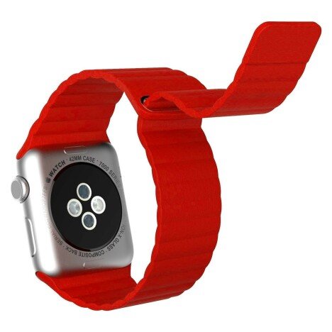 Curea iUni compatibila cu Apple Watch 1/2/3/4/5/6/7, 40mm, Leather Loop, Piele, Red