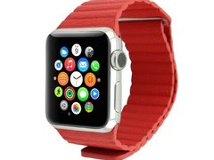 Curea iUni compatibila cu Apple Watch 1/2/3/4/5/6/7, 44mm, Leather Loop, Piele, Red